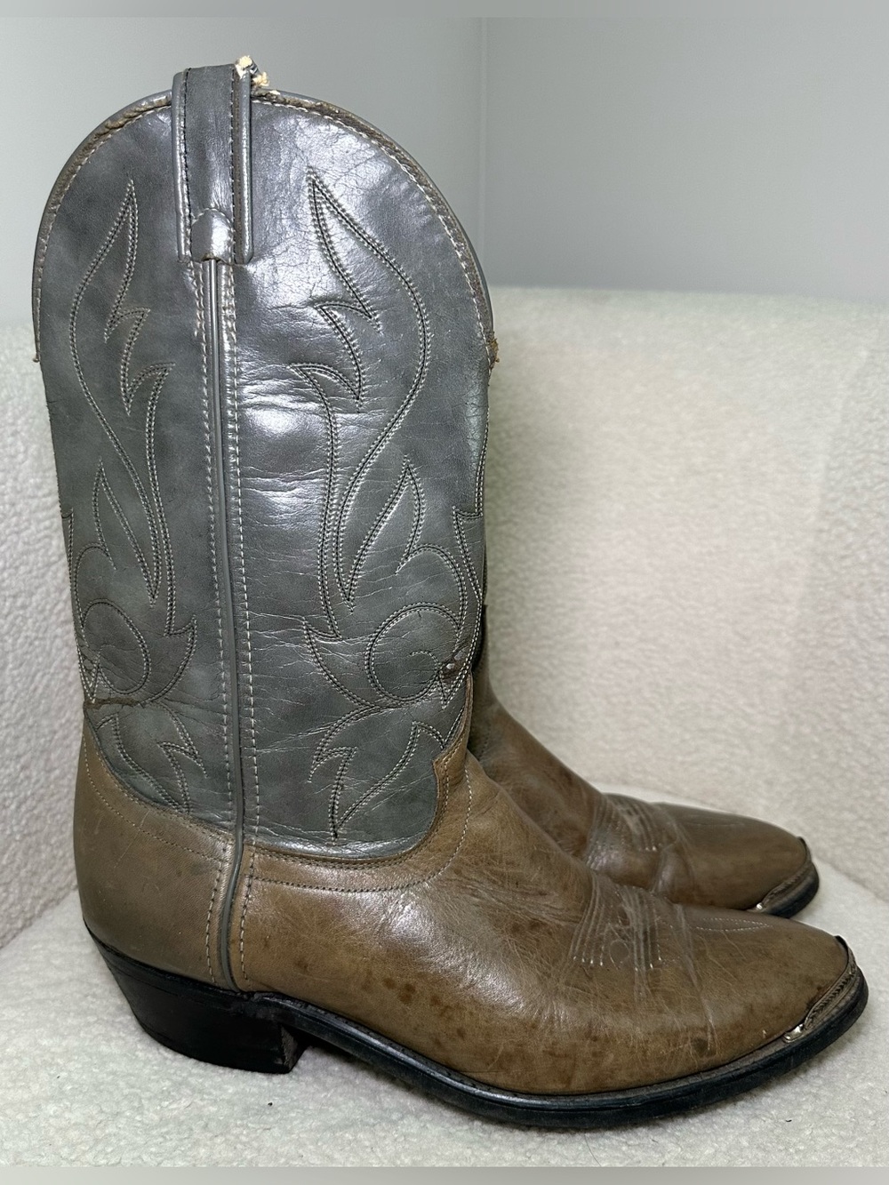 Laredo Western Cowboy Boots Country Brown Gray Grey Green Leather Toe Bug USA 10